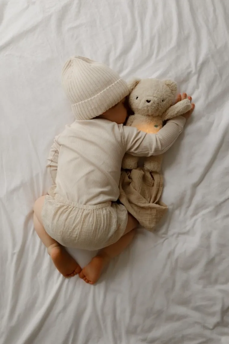 MyHummy (Szumisie), ursulet de plus, mascota bazaitoare cu mecanism 5in1: zgomot, senzor de somn, melodii, batai de inima, lampa, lampa, bej