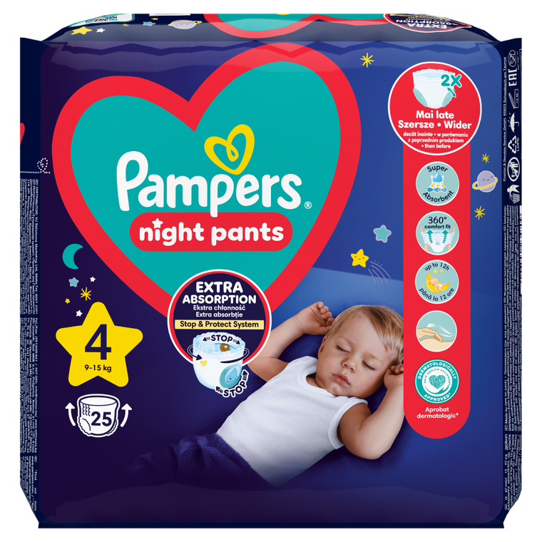 Pampers Night Pants, scutece-chilotel de noapte marimea 4, 9-15 kg, 25 buc.