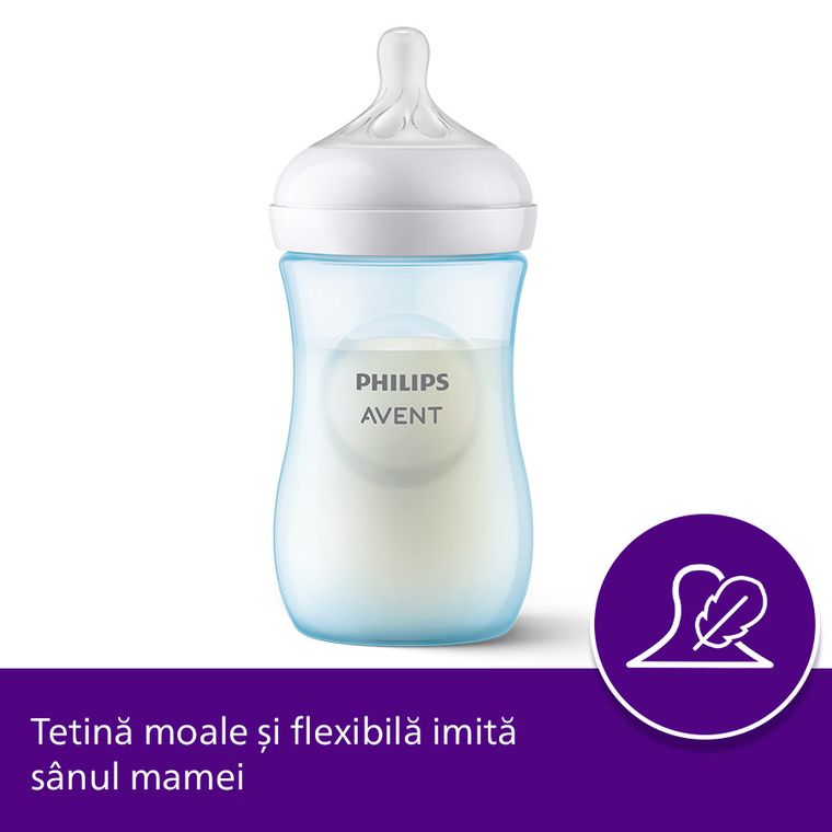Philips Avent, Natural, Response, biberon, 260 ml, albastru, SCY903/21