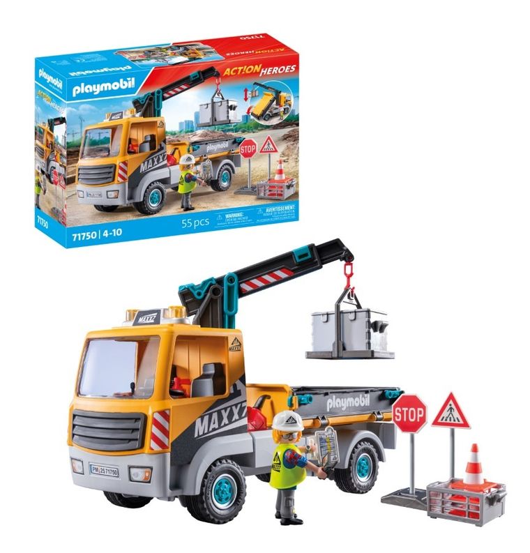 Playmobil, Action Heroes, Camion de constructii cu macara, 71750