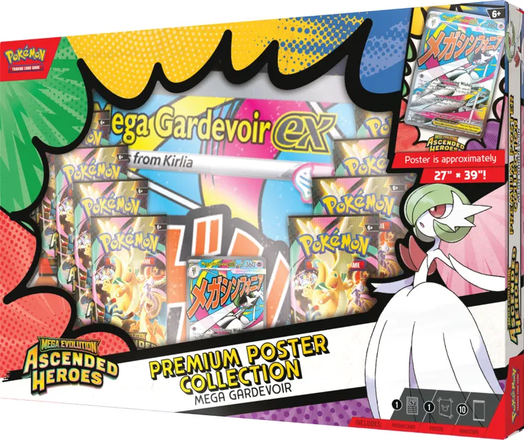 Pokemon TCG: Mega Evolution, Ascended Heroes, Premium Poster Collection, Mega Gardevoir, supliment de joc cu un poster de colectie