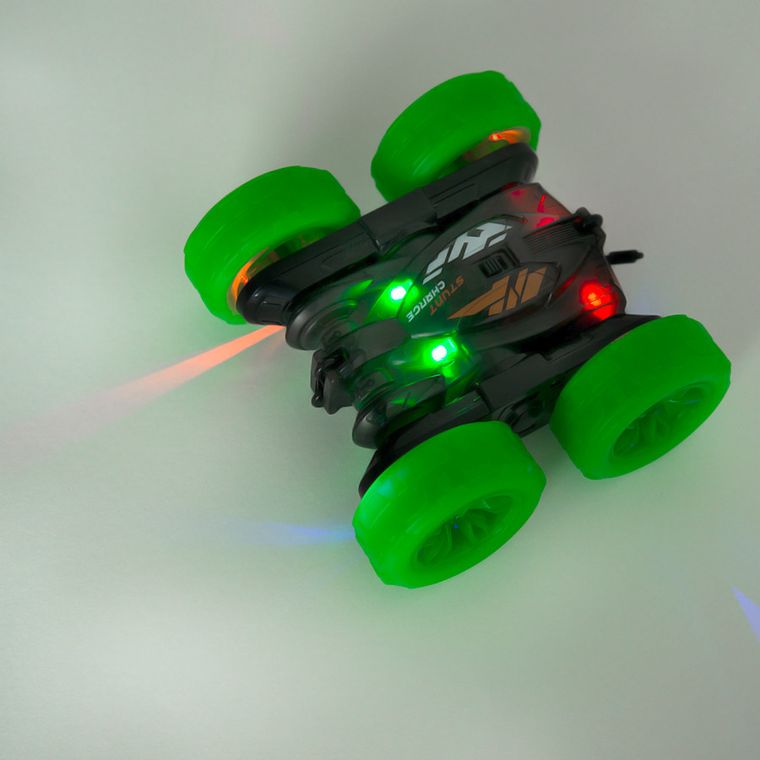Race Xtreme, Stunt Light Up R/C, masinuta de cascadorii, vehicul cu telecomanda si lumini, negru-verde