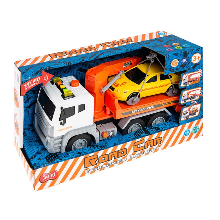 Smiki, Camion de tractare, vehicul, cu lumini si sunete, portocaliu, 1:12