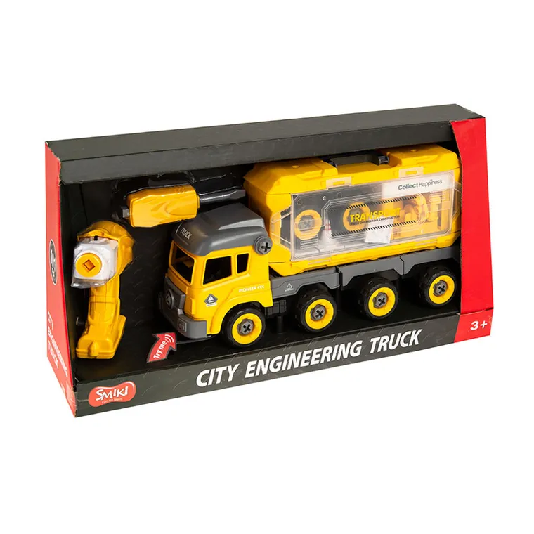 Smiki, camion de transport cu sunete, surubelnita, set