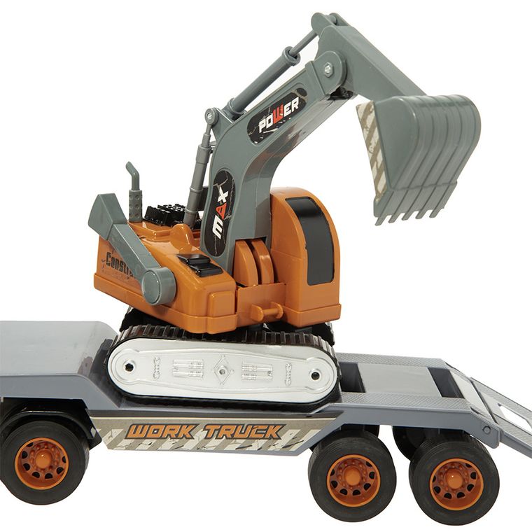 Smiki, platforma cu excavator, set de vehicule cu lumini si sunete
