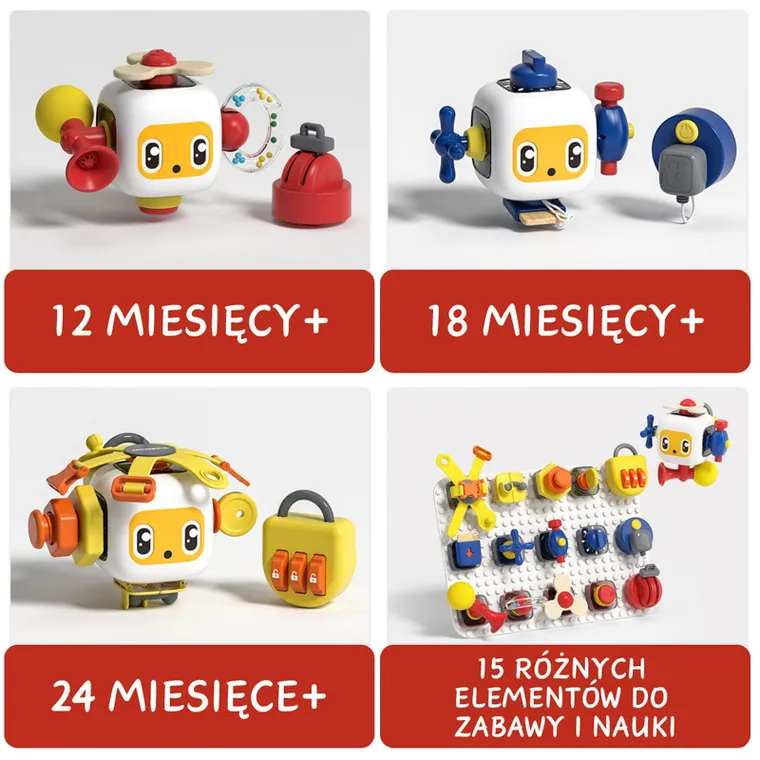 Topbright, Tabla de manipulare cu cub si elemente detasabile, 12 luni