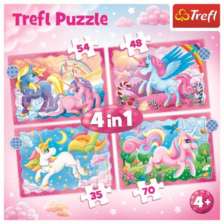 Trefl, Unicorni si magie, puzzle 4in1, 71 piese
