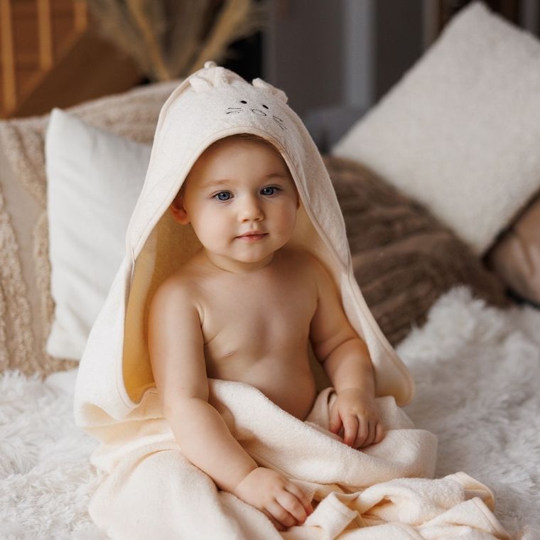 BabyOno, Halat de baie din bambus cu gluga, crem, 100-100 cm