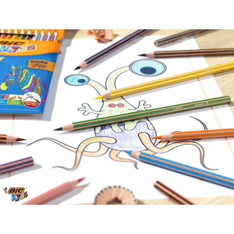 Bic, Kids, Evolution Stripes, creioane colorate, 12 culori