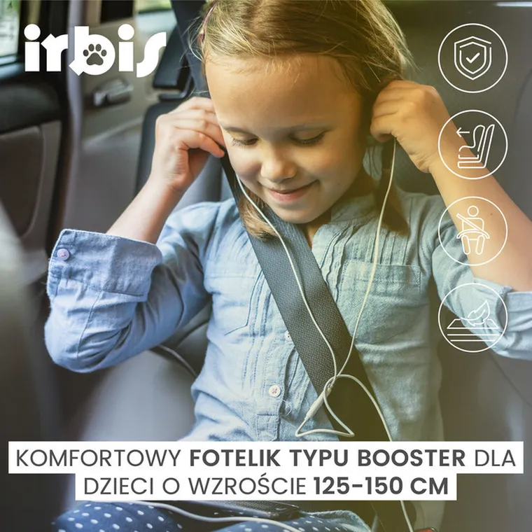 Caretero, Irbis, scaun auto, inaltator, i-Size, negru, 125-150 cm