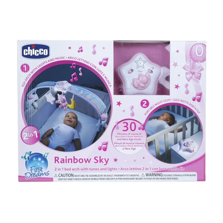 Chicco, First Dreams, Panel Rainbow Sky, lumina de veghe cu muzica, roz
