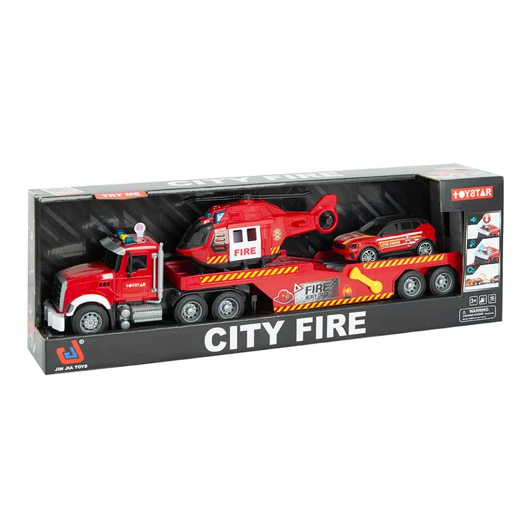 City Fire, pompieri, set vehicule de urgenta pe platforma, 1:14