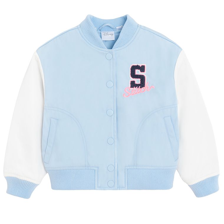 Cool Club, Geaca de baseball cu gluga pentru fete, albastru, imprimeu Lilo si Stitch