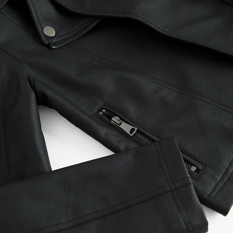 Cool Club, Geaca de motociclist din piele ecologica, pentru fete, negru