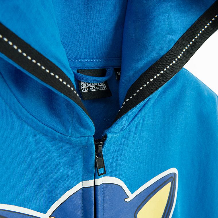 Cool Club, Hanorac cu gluga pentru baieti, cu fermoar, albastru, imprimeu Sonic the Hedgehog