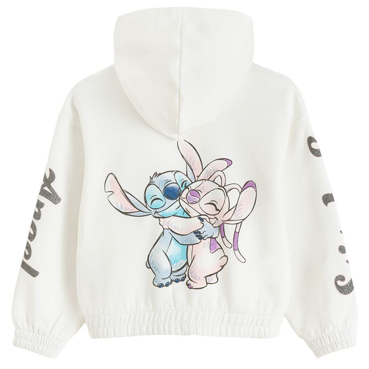Cool Club, Hanorac cu gluga pentru fete, cu fermoar, crop top, alb, imprimeu Lilo si Stitch