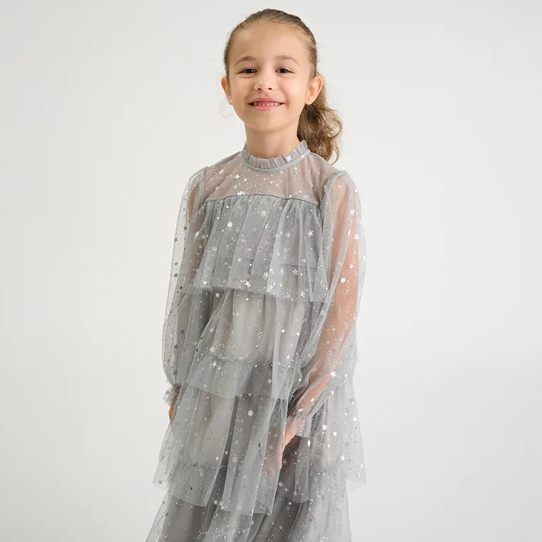 Cool Club, Rochie cu maneca lunga pentru fete, gri