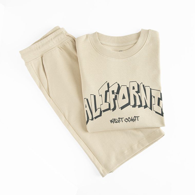 Cool Club, Set pentru baieti, Tricou, Pantaloni scurti, bej