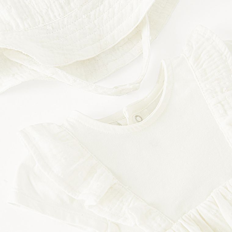 Cool Club, Set pentru fete, Body-rochie cu maneca scurta, Palarie, muselina, alb