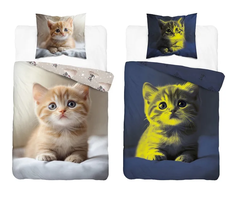 Fluo, set de lenjerie de pat pentru tineri, 160-200 cm + 70-80 cm, Cats