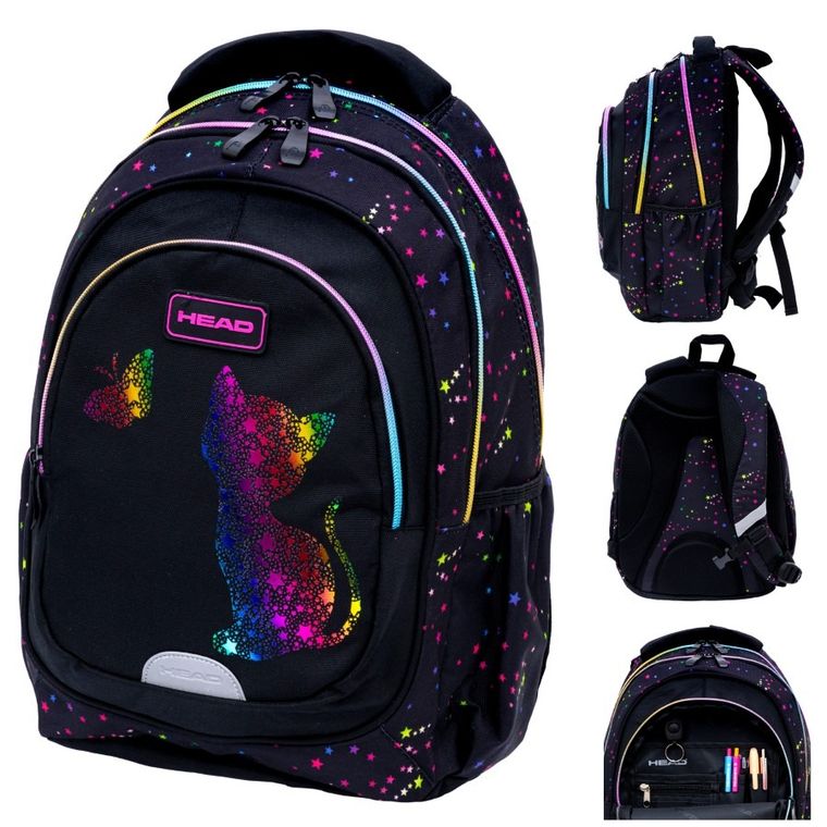 Head, Golden Effect, rucsac pentru scoala, cu 3 compartimente, Rainbow Kitty