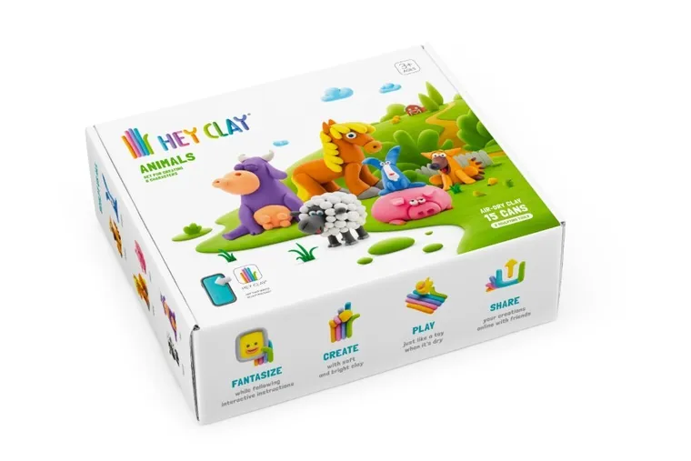 Hey Clay, Animals, set creativ, 15 cutii de plastilina