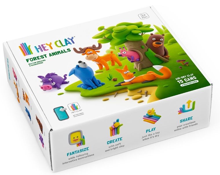 Hey Clay, Forest Animals, set creativ, 15 cutii de plastilina