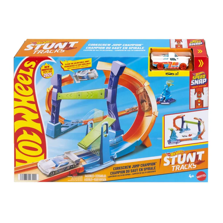 Hot Wheels City, Roller Coaster Rally, set de joaca cu 5 masini + set Corkscrew Jump Champion GRATUIT, set promotional