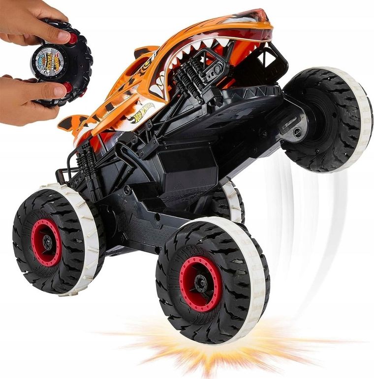 Hot Wheels, Monster Trucks Tiger Shark, masina cu telecomanda, scara 1:24