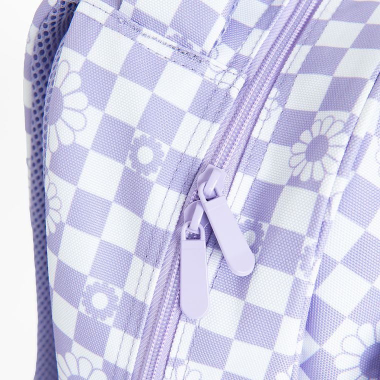Kayokki, ghiozdan, 2 compartimente, carouri, alb-violet