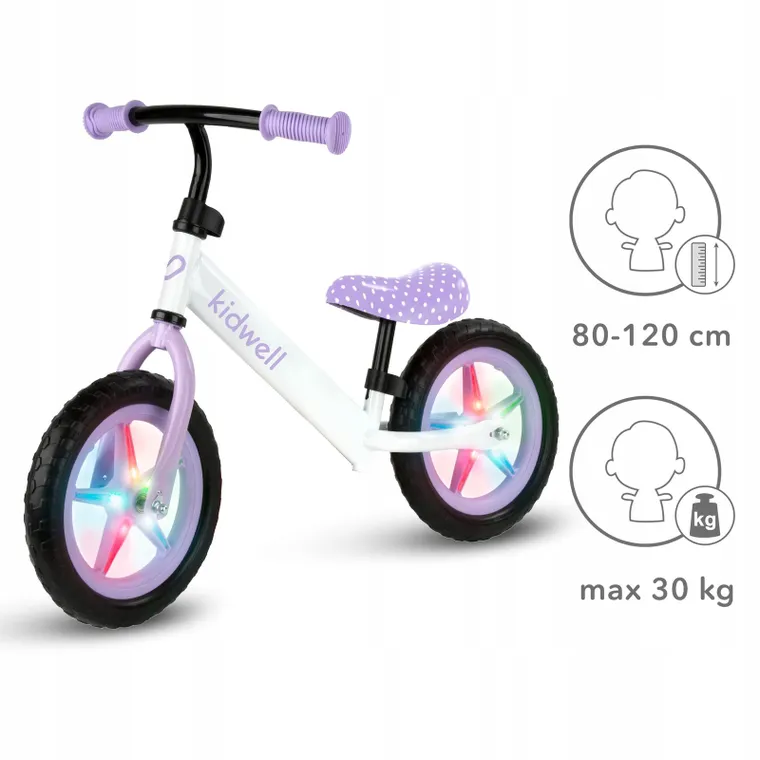 Kidwell, Rebel LED, bicicleta fara pedale, alb-violet