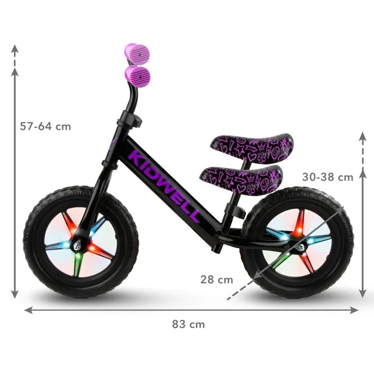 Kidwell, Rebel LED, bicicleta fara pedale, neon roz