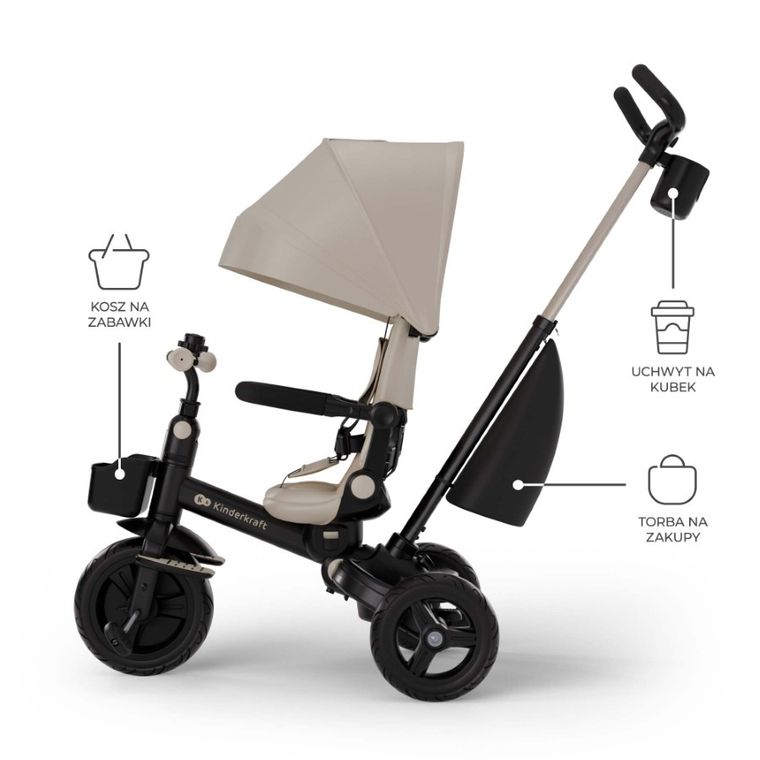 Kinderkraft, Aveo 2 Plus, tricicleta multifunctionala 6in1, Beige