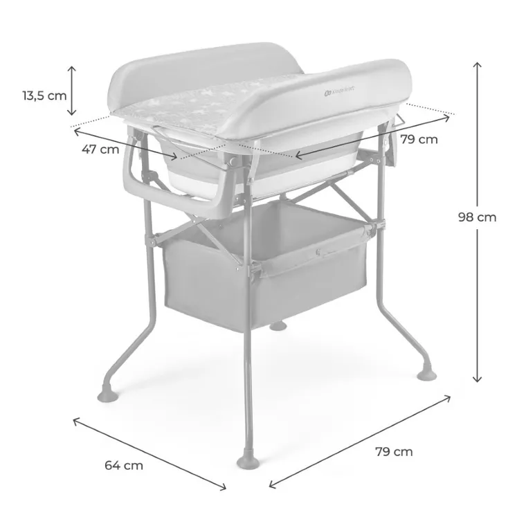 Kinderkraft, Bubbly, cada cu masa de infasat pe cadru, gri