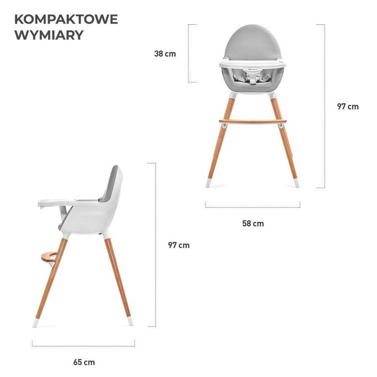 Kinderkraft, Fini, scaun inalt pentru hranire copii 2in1, gri