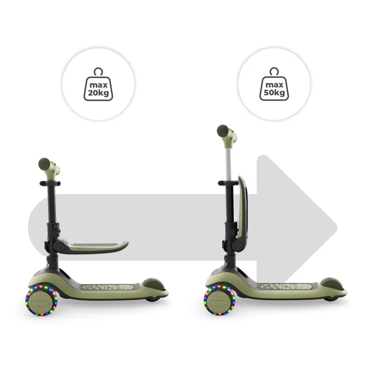 Kinderkraft, Halley 2, trotineta cu 3 roti de echilibru 2in1, LED, Grassland Green
