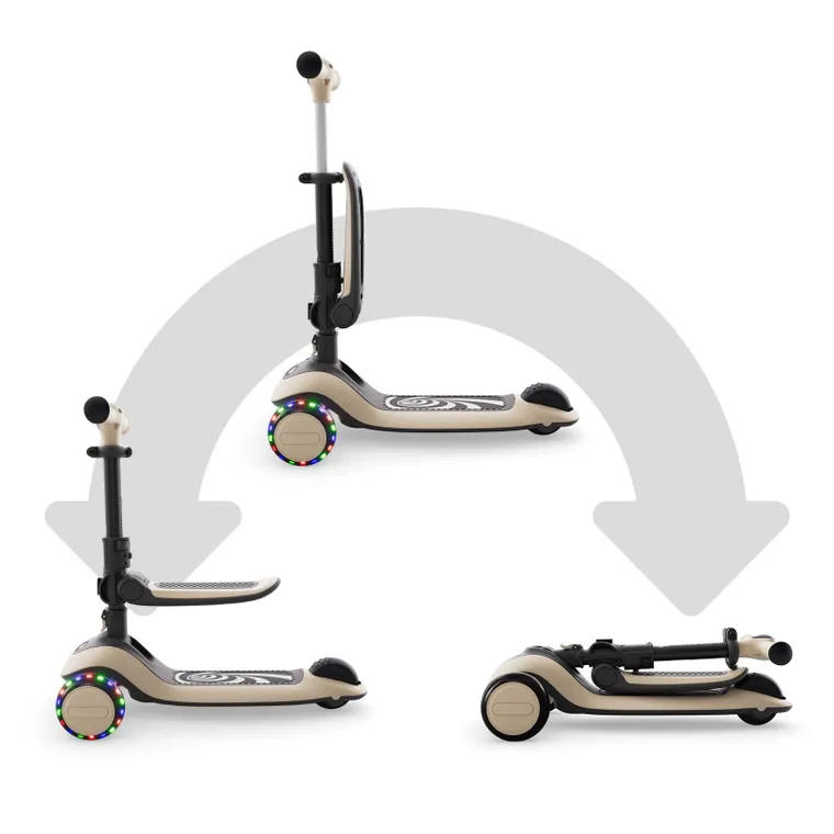 Kinderkraft, Halley 2, trotineta cu 3 roti de echilibru 2in1, LED, Stone White