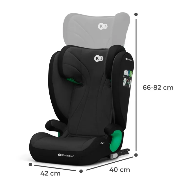Kinderkraft, Junior Fix 2, I-Size, scaun auto pentru copii, Graphite Black, 100-150 cm, 15-36 kg