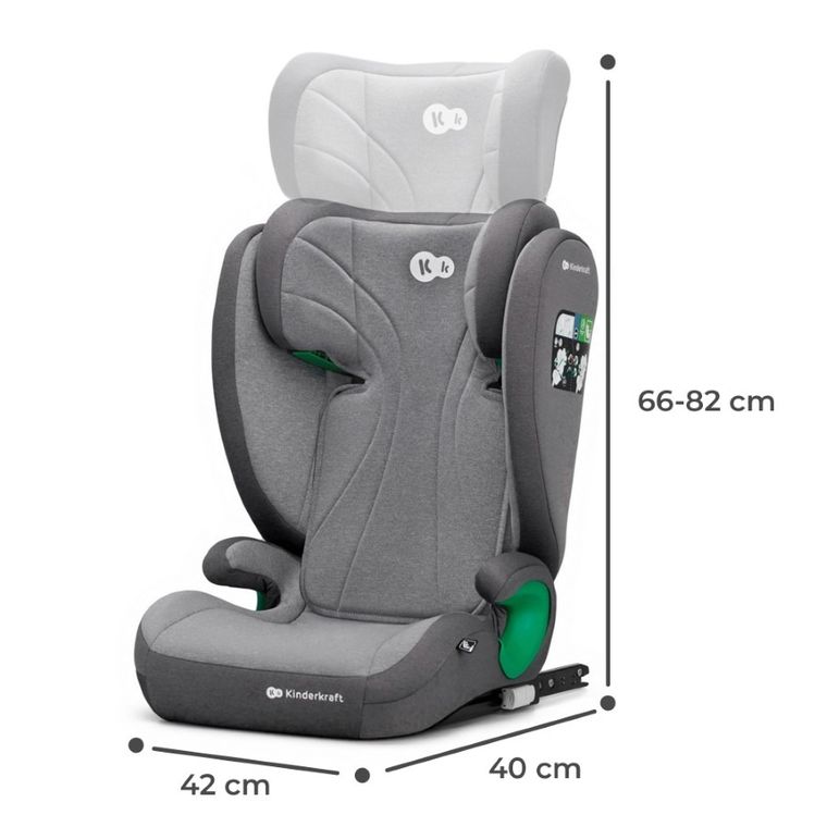 Kinderkraft, Junior Fix 2, I-Size, scaun auto pentru copii, Rocket Grey, 100-150 cm, 15-36 kg