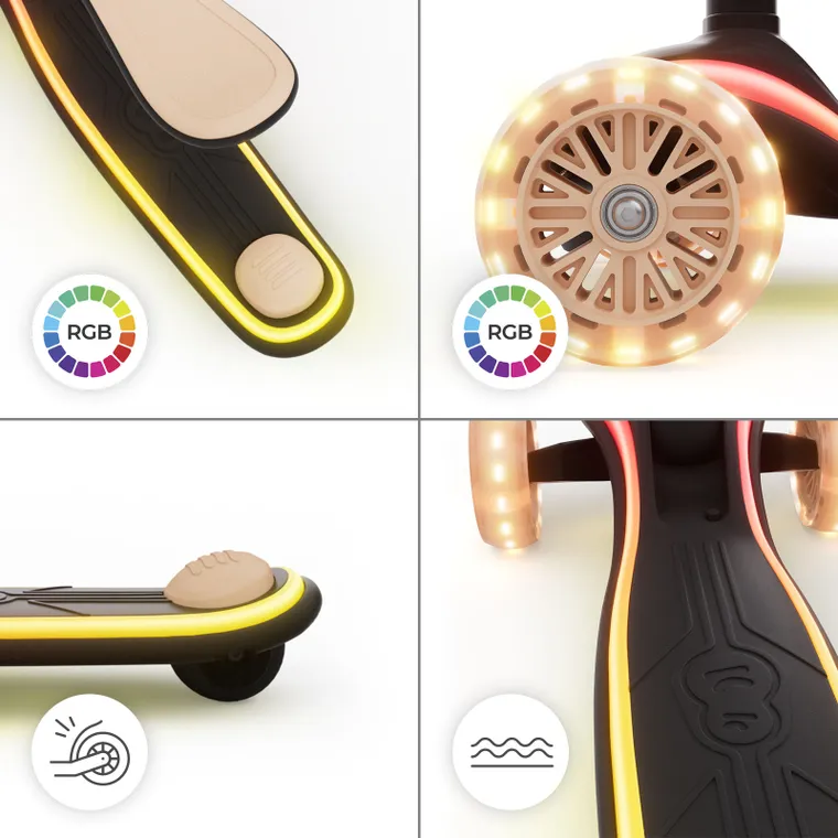 Kinderkraft, RAKET UP, trotineta LED cu 3 roti cu sezut, 2in1, Beige