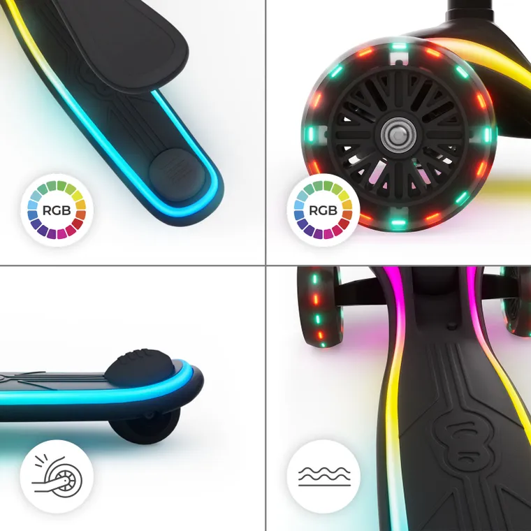 Kinderkraft, RAKET UP, trotineta LED cu 3 roti cu sezut, 2in1, Black