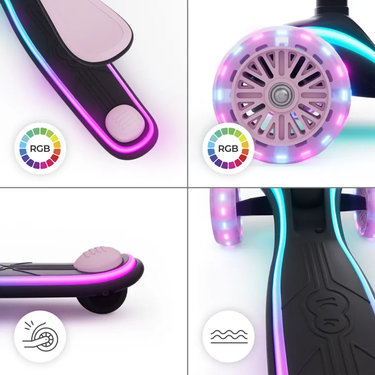 Kinderkraft, RAKET UP, trotineta LED cu 3 roti cu sezut, 2in1, Pink