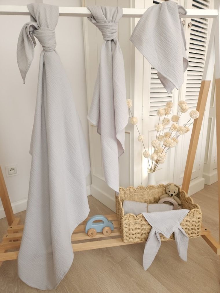 MimiNu, scutece din muselina, gri + crema, 75-75 cm, 2 buc.