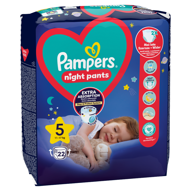 Pampers Night Pants, scutece-chilotel de noapte marimea 5, 12-17 kg, 22 buc.