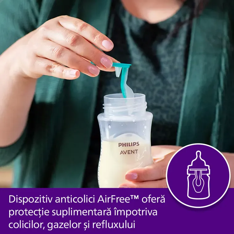 Philips Avent, Natural, Response, biberon cu ventil Air Free, 125 ml, 0 luni+, SCY670/01