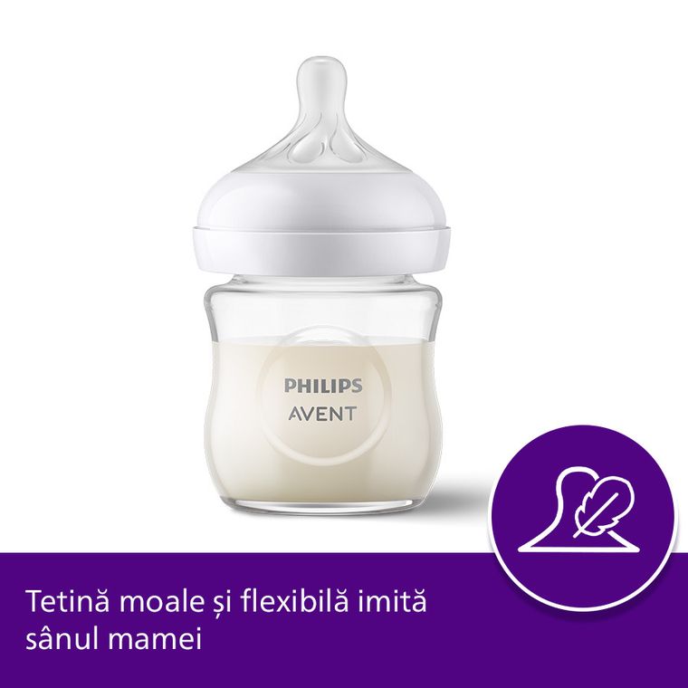 Philips Avent, Natural, Response, biberon de sticla, 120 ml, SCY930/01