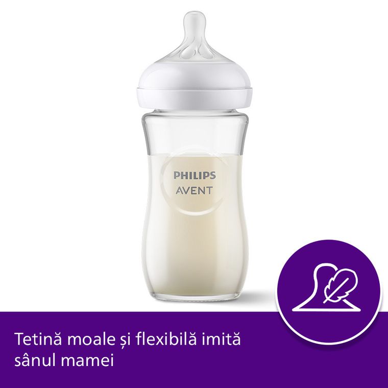 Philips Avent, Natural, Response, biberon de sticla, 240 ml, 1 luni+, SCY933/01