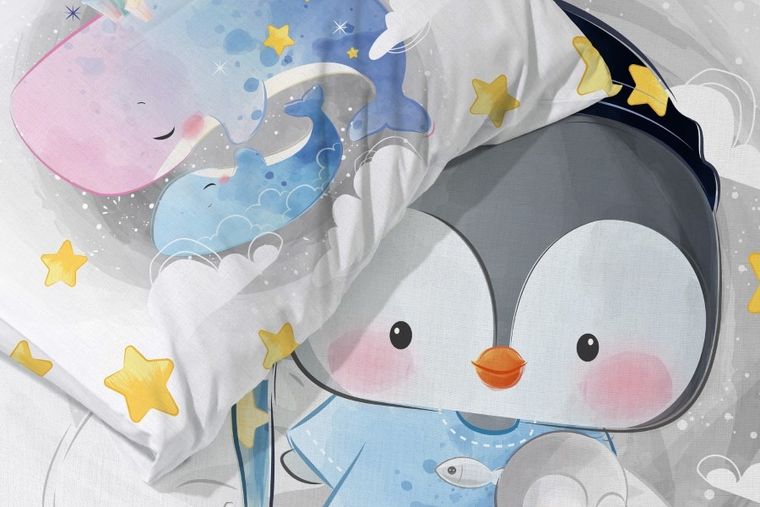 Pinguin, set lenjerie de pat single, 100-135 cm