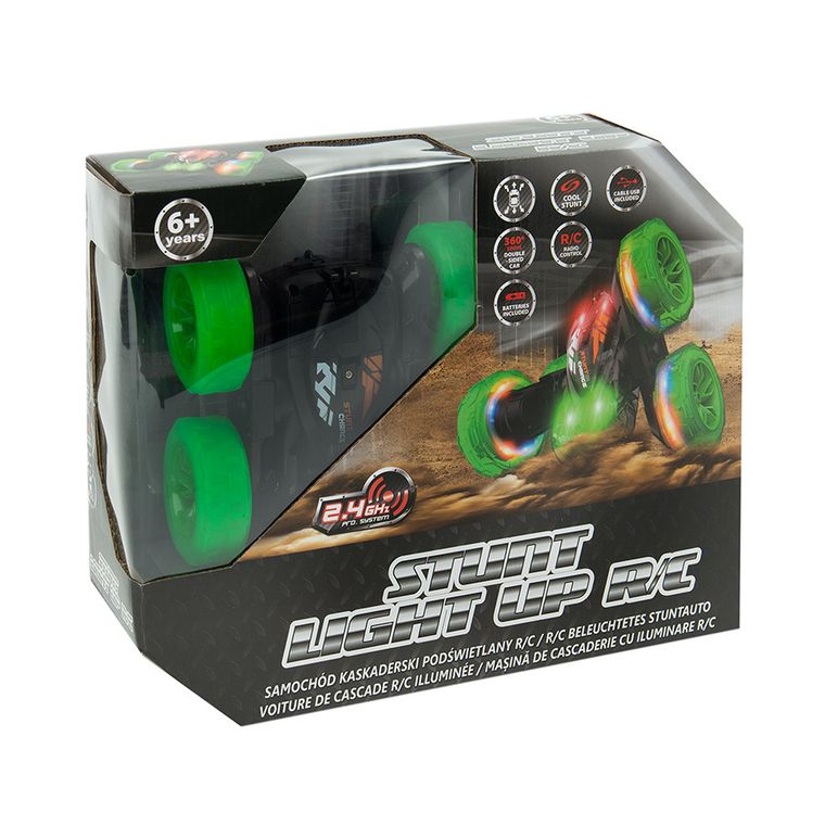 Race Xtreme, Stunt Light Up R/C, masinuta de cascadorii, vehicul cu telecomanda si lumini, negru-verde