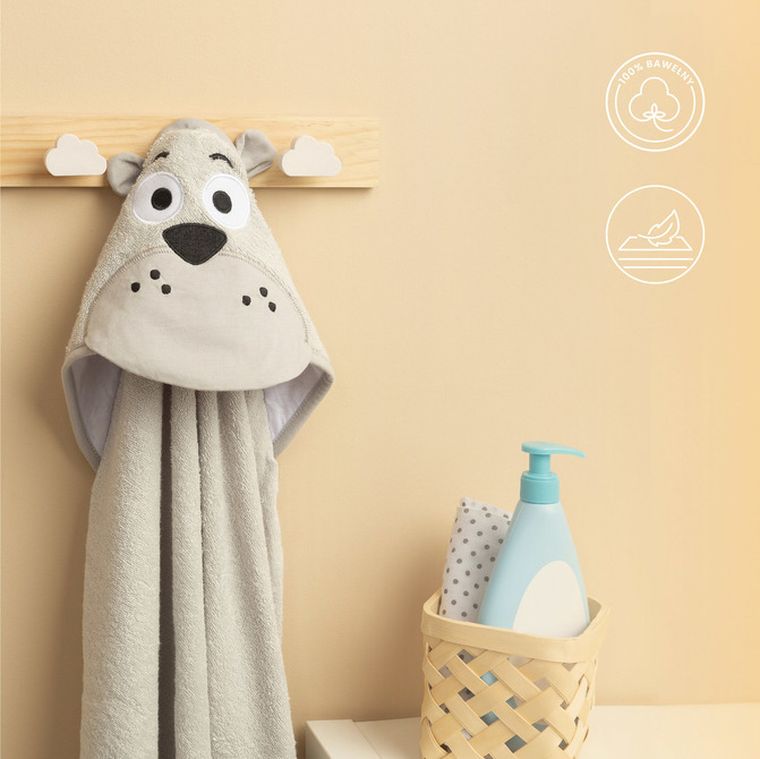 Sensillo, Water Friends, husa de baie moale cu aplicatie 3D, Ursulet, gri, 100-100 cm